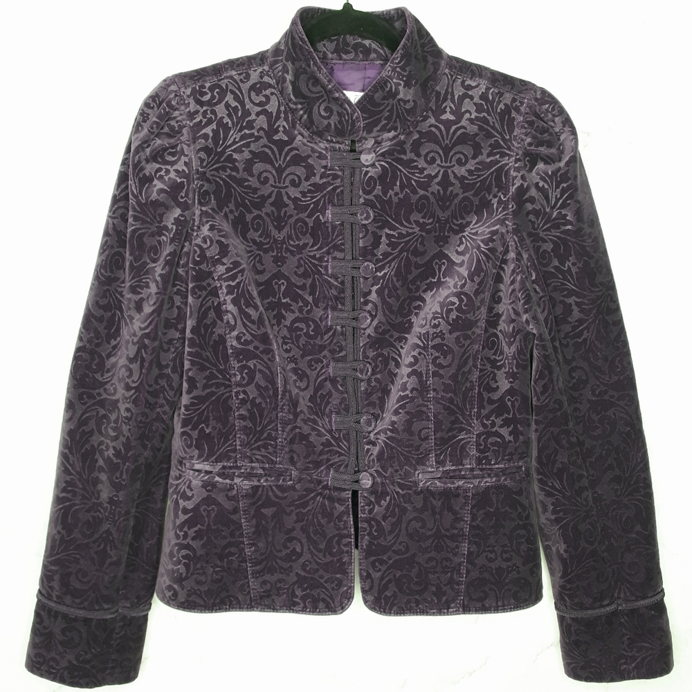 Loft Velvet Brocade Pattern Blazer Purple Jacket 8